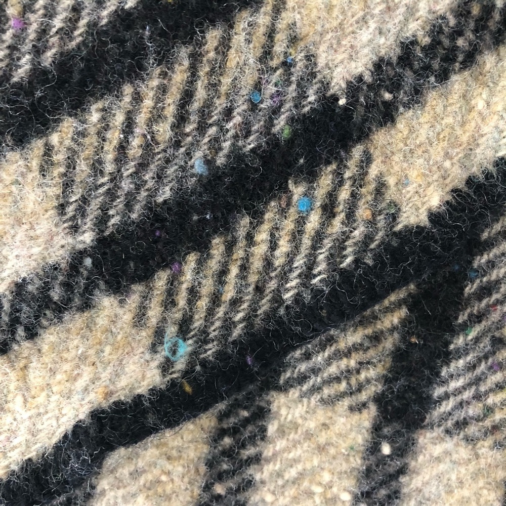 Vtg Reversible Wool Plaid Throw Blanket Black Tan MULTI COLOR Speckle 56"x75"